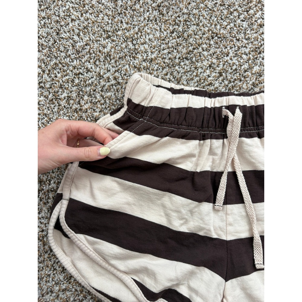 Aerie Poolside Terry Short Dolphin Shorts XS Brown Cream Striped Pockets - Picture 3 of 4
